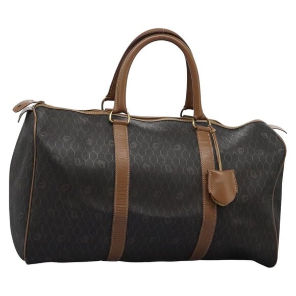 Christian Dior Honeycomb Canvas Boston Bag PVC Leather Black Auth - Picture 1 of 16